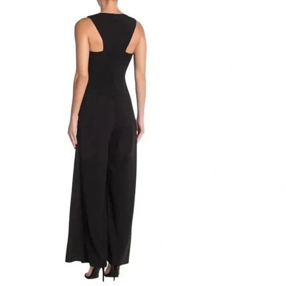 Marina Womens Jumpsuit Size 6 Black Ruffle Wide Leg Sleeveless V Neck Crepe New - Picture 2 of 3